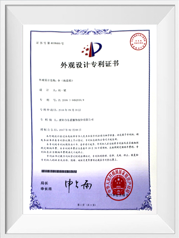 Design patent certificate